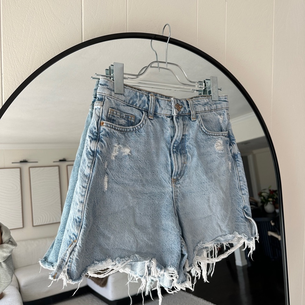 Zara Light Blue Distressed Jean Shorts